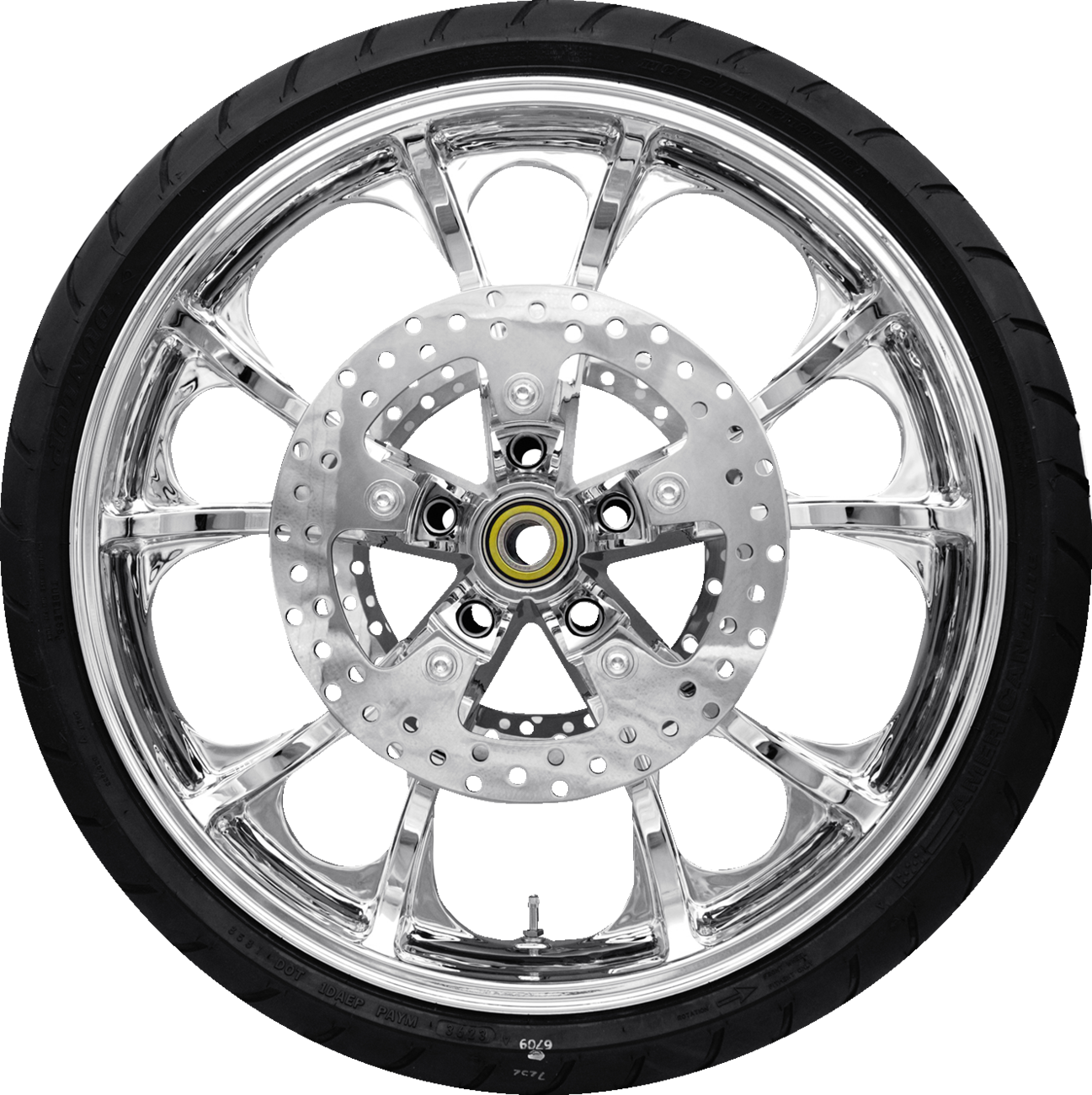 Largo Front Wheel - Chrome (21") | Rotors (11.8") | Dunlop AE2 Tire (130/60b21)