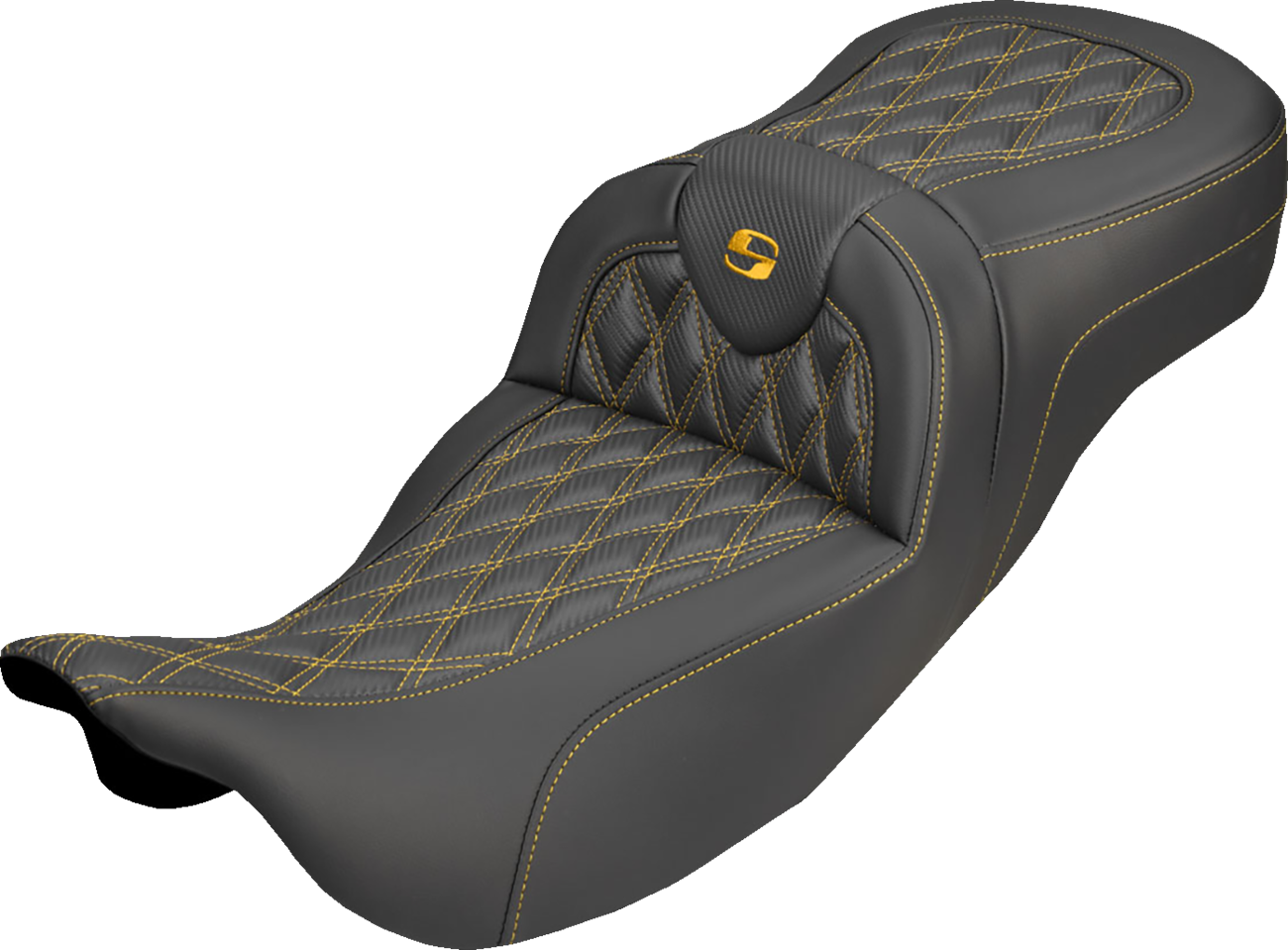 Extended Reach Roadsofa™ Carbon Fiber Seat - Lattice - Gold Stitch - Without Backrest - FL '08-'25