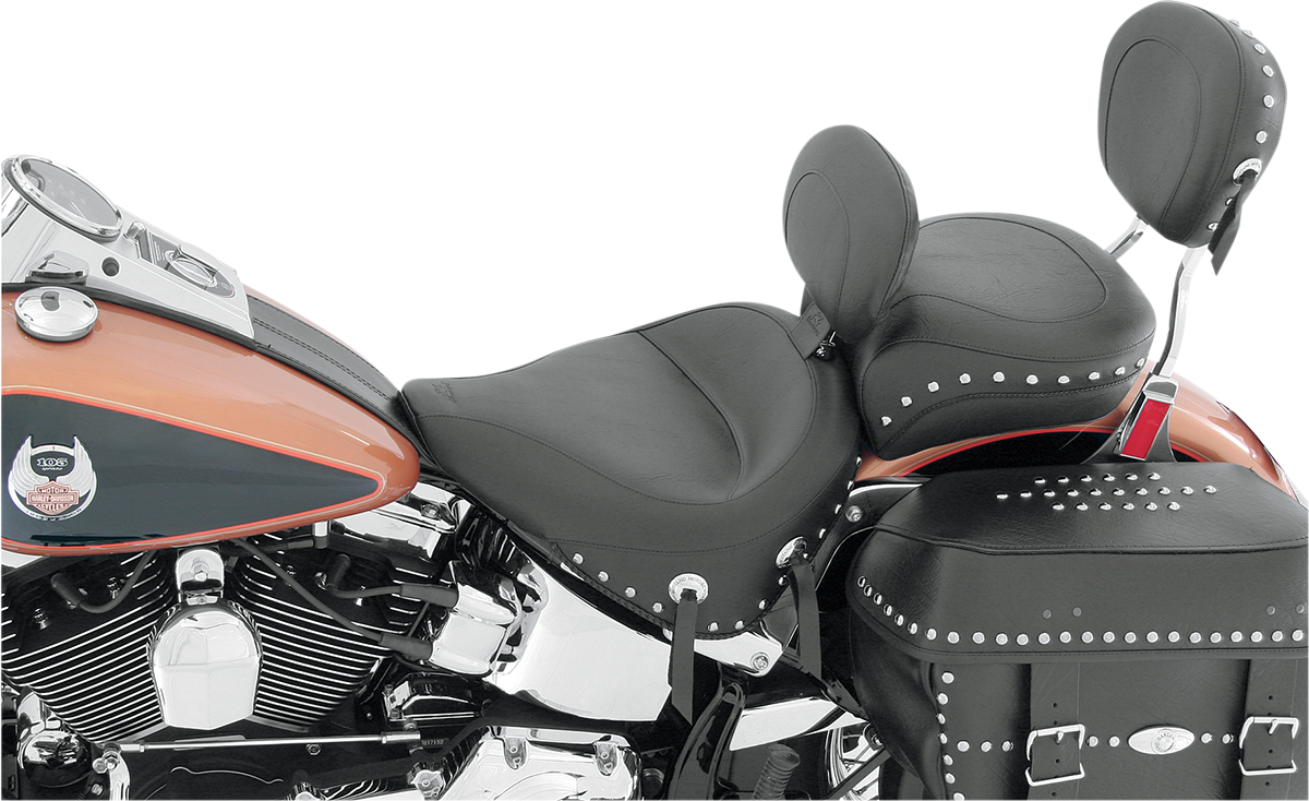 Wide Solo Seat - With Backrest - Black - Studded W/ Concho - FLST '00-'15