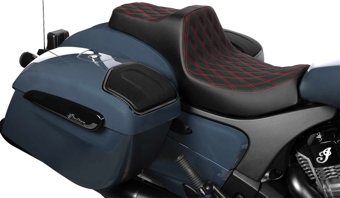 Predator III 2-Up Seat - Vinyl - Double Diamond - Red Stitch - Chieftain '25/Challenger '20-'25