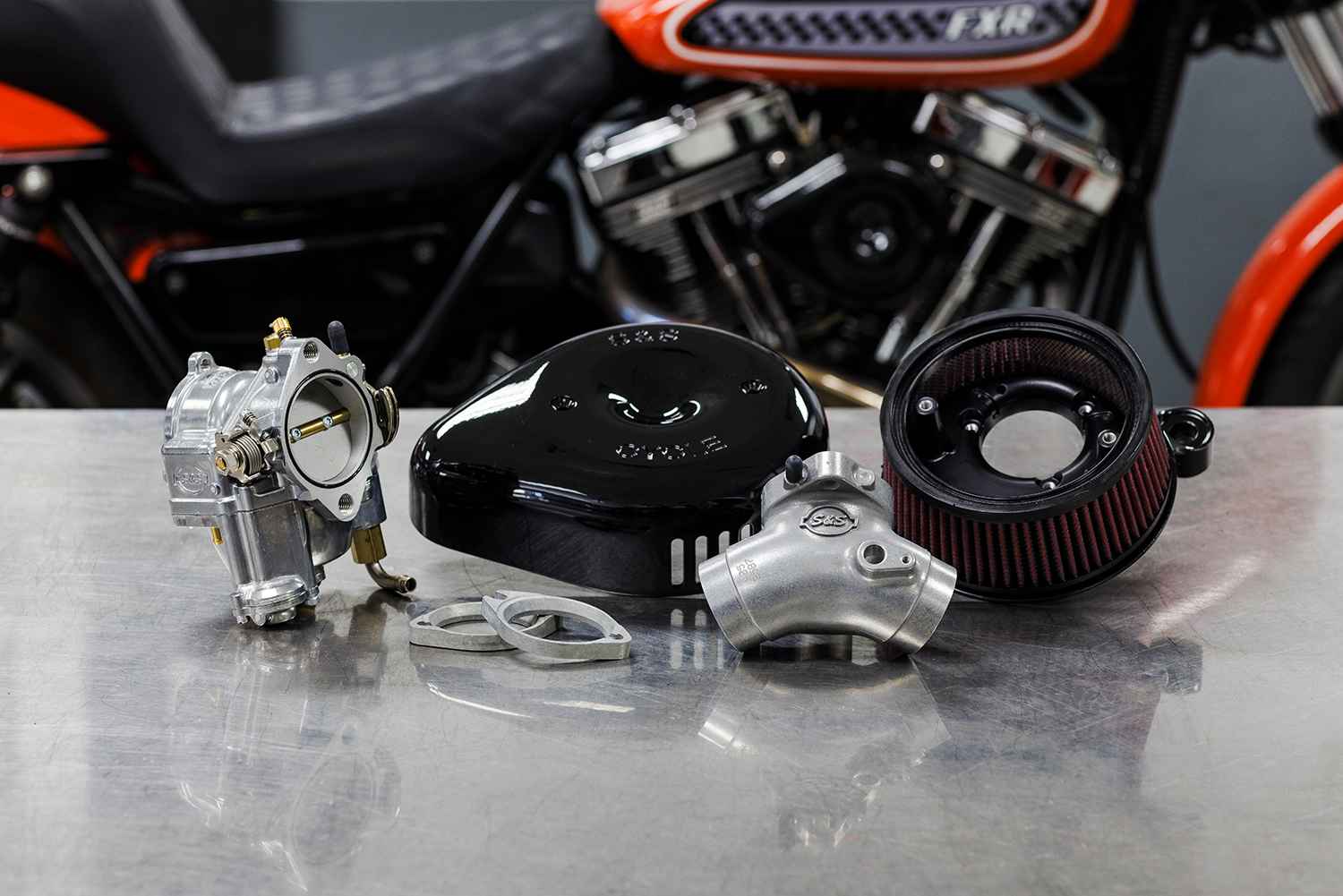 Super G Carburetor With Stealth Air Cleaner Kit - Gloss Black - Evolution Big Twin