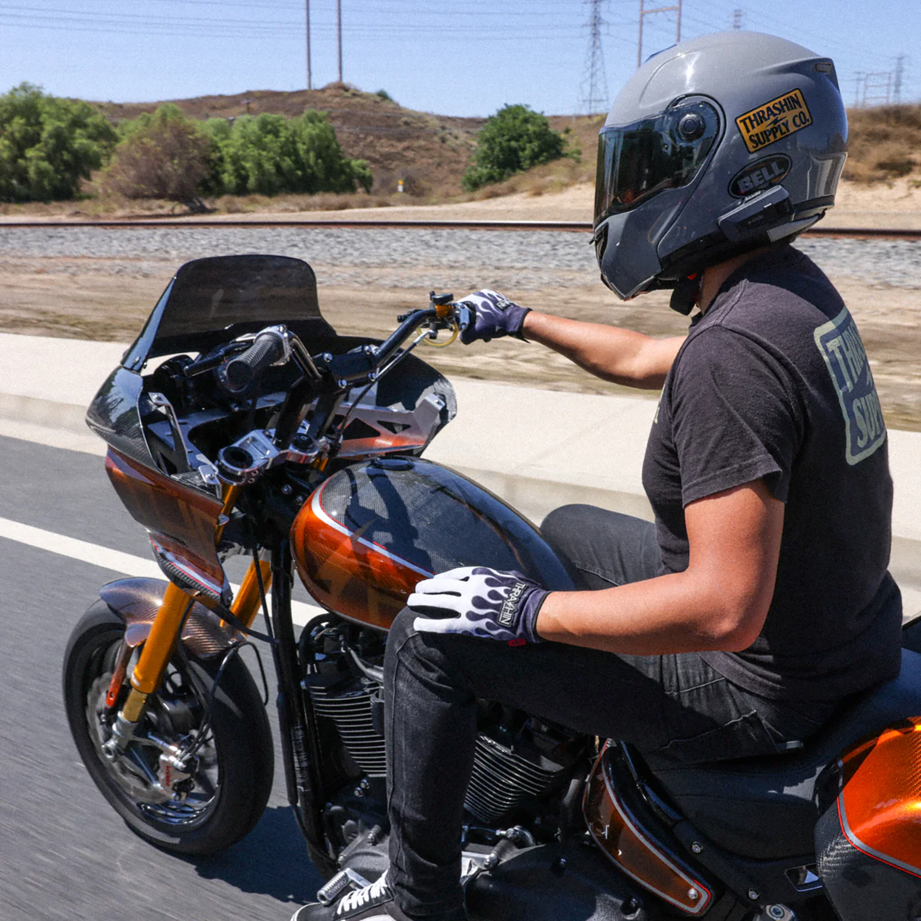 Stealth Leather Palm Flame Gloves