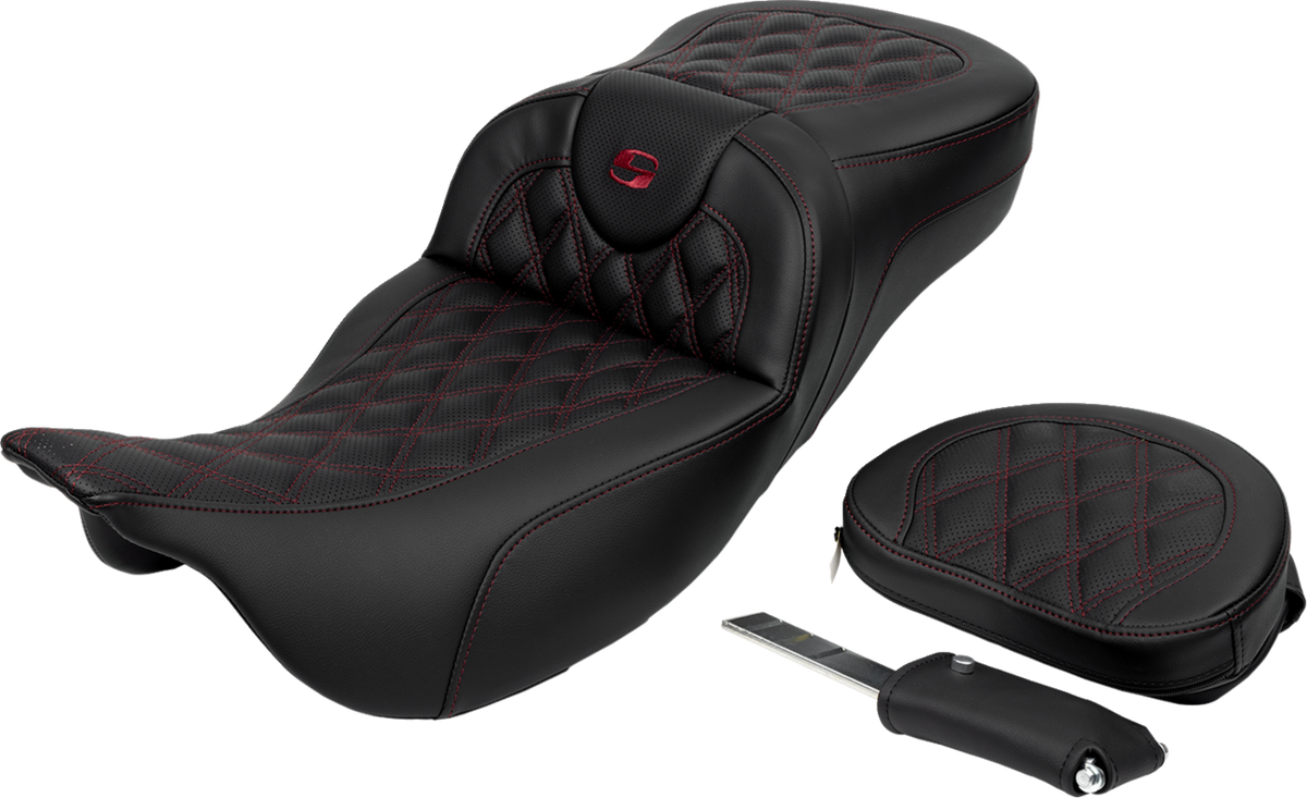 Roadsofa™ Extended Reach Seat - Lattice Stitch - Wine Berry Stitch - With Backrest - FL '08-'24