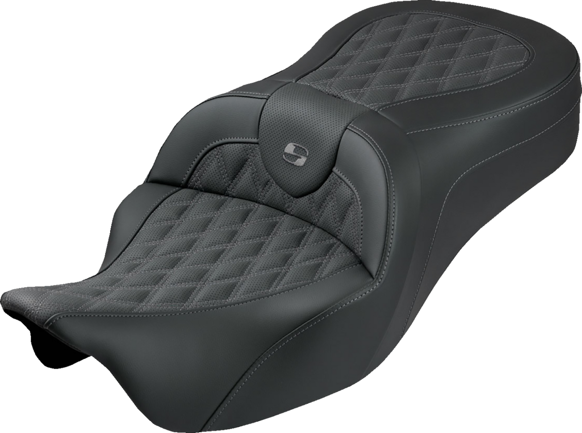 Roadsofa™ King Seat - No Backrest - Lattice Stitch - Gray Stitch - FLH/FLT '08-'25