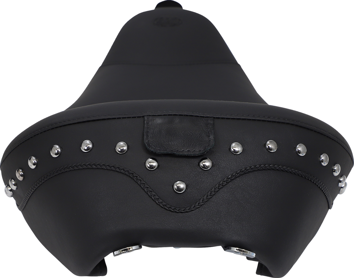Wide Solo Seat - With Backrest - Black - Studded W/ Concho - FLH/FLT '08-'25