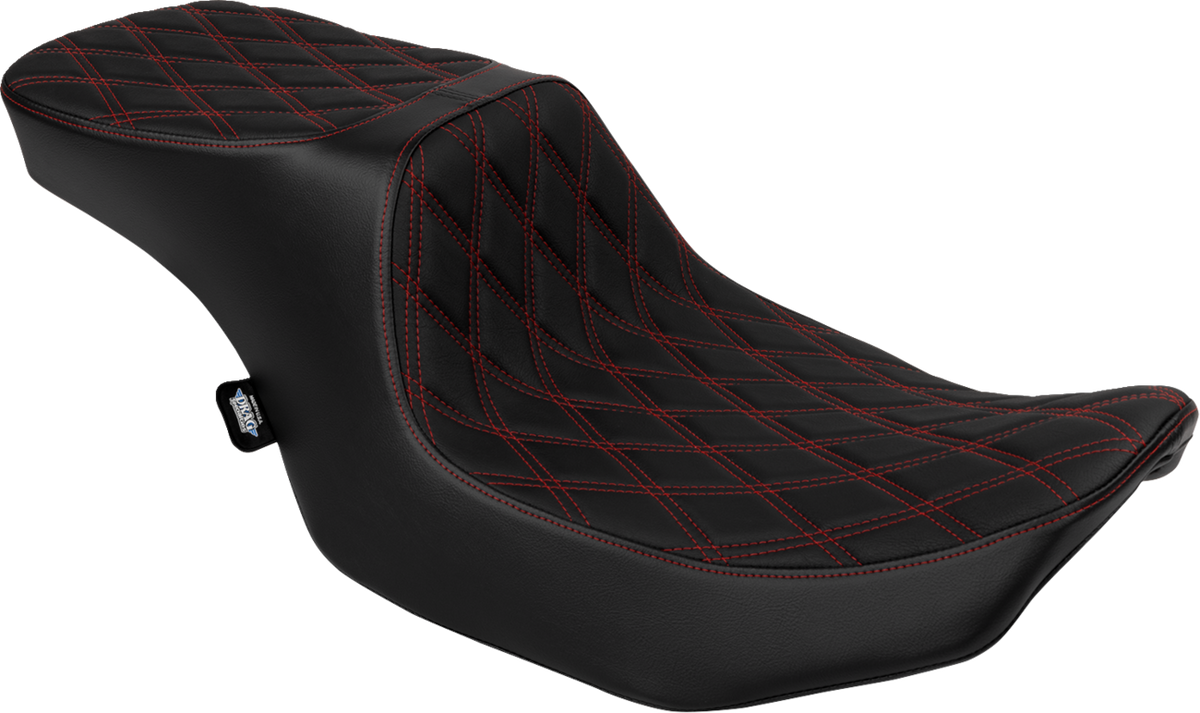 Predator 2-Up Seat - Vinyl - Double Diamond Red Stitch - W/O Backrest - FLT/FLH '23-'24