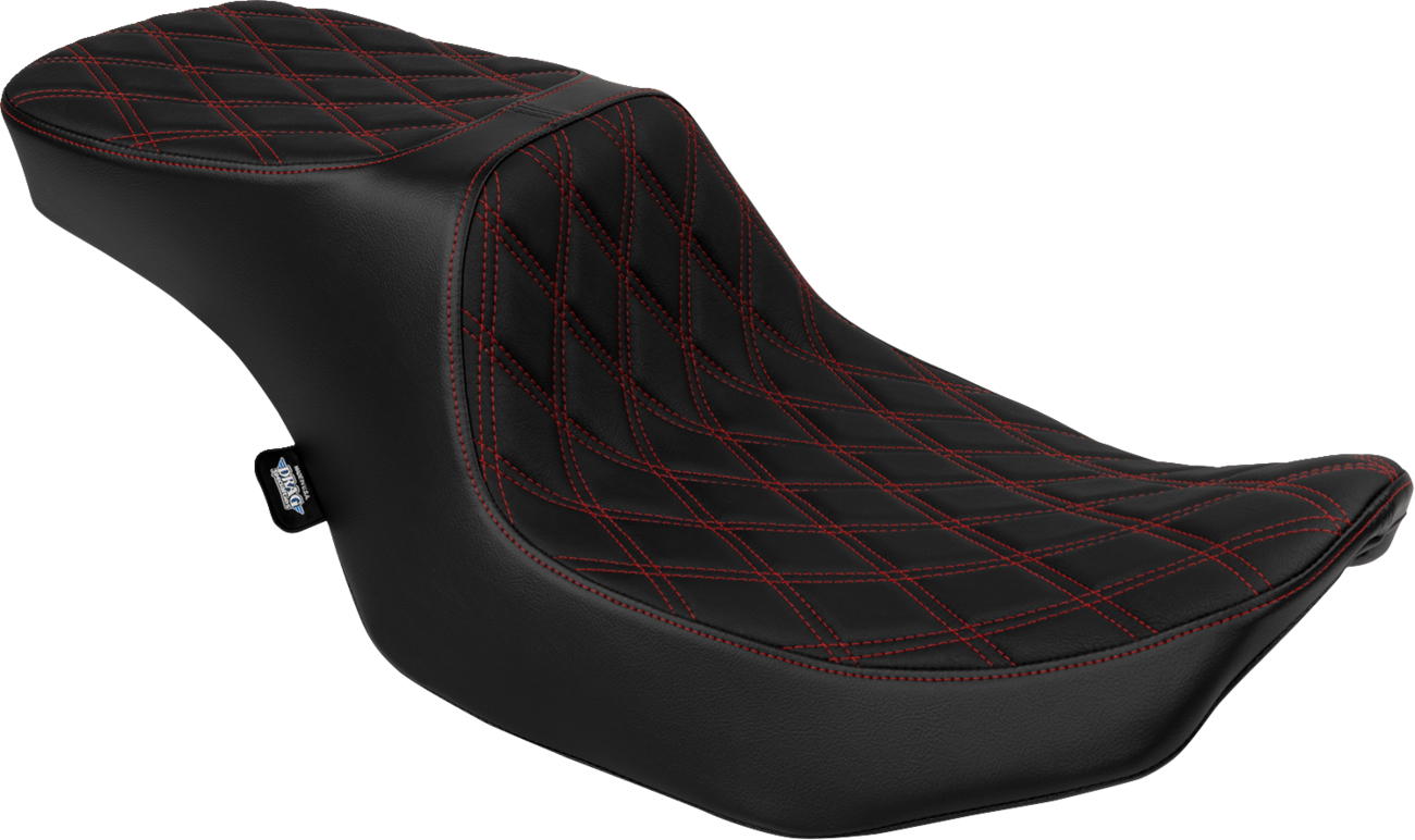 Predator 2-Up Seat - Vinyl - Double Diamond Red Stitch - W/O Backrest - FLT/FLH '23-'24