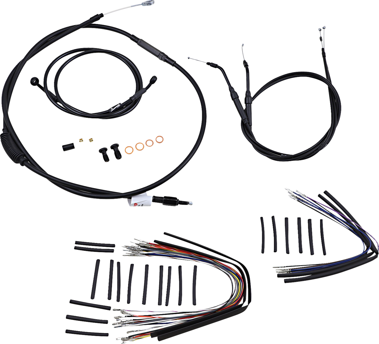 Complete Black Vinyl Handlebar Cable/Line Kit For Ape Hangers - 12" - '07-'11 FXD