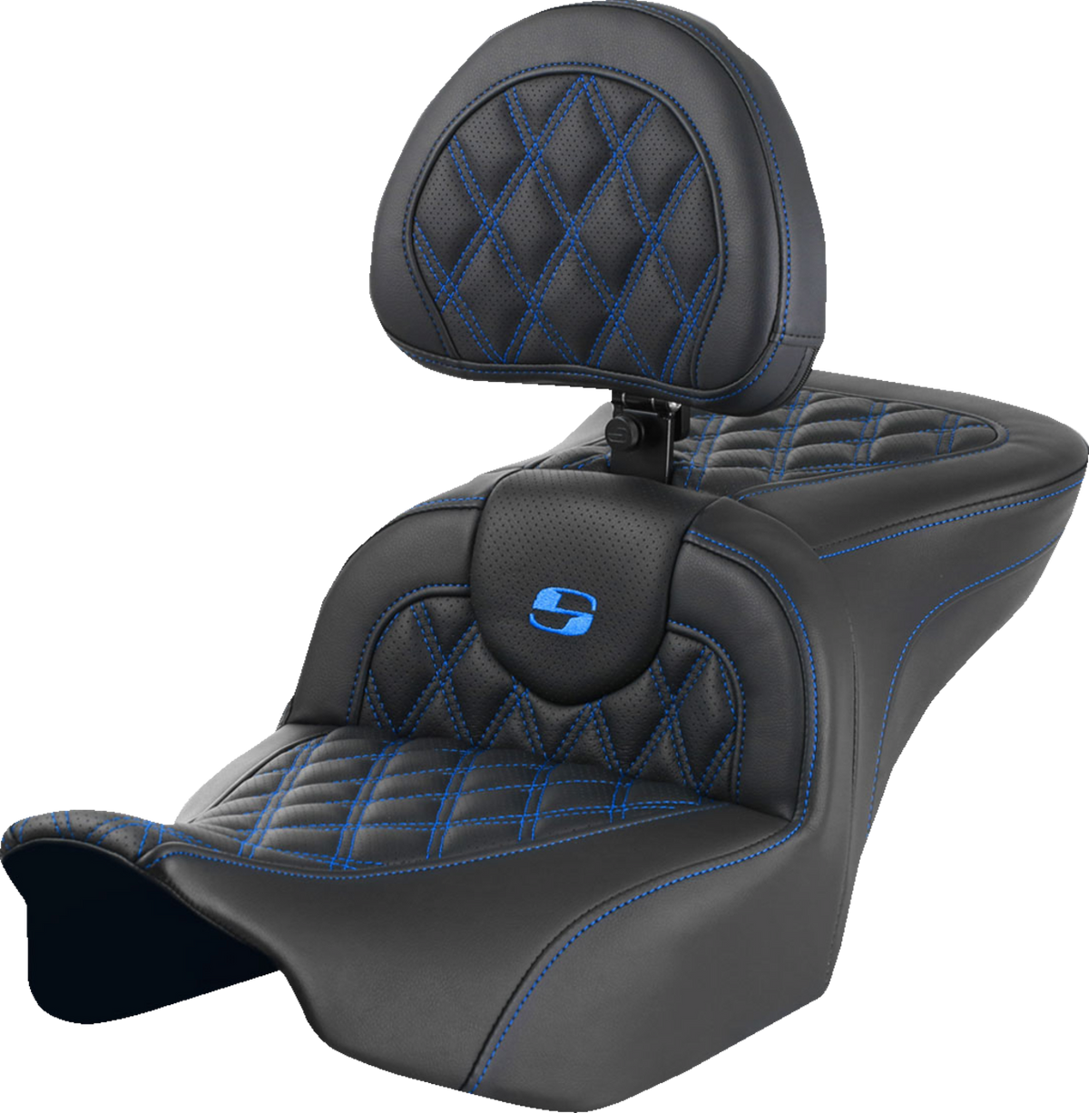 RoadSofa™ Seat - With Backrest - Lattice Stitch - Blue Stitch - FLTR/FLHX '23-'24