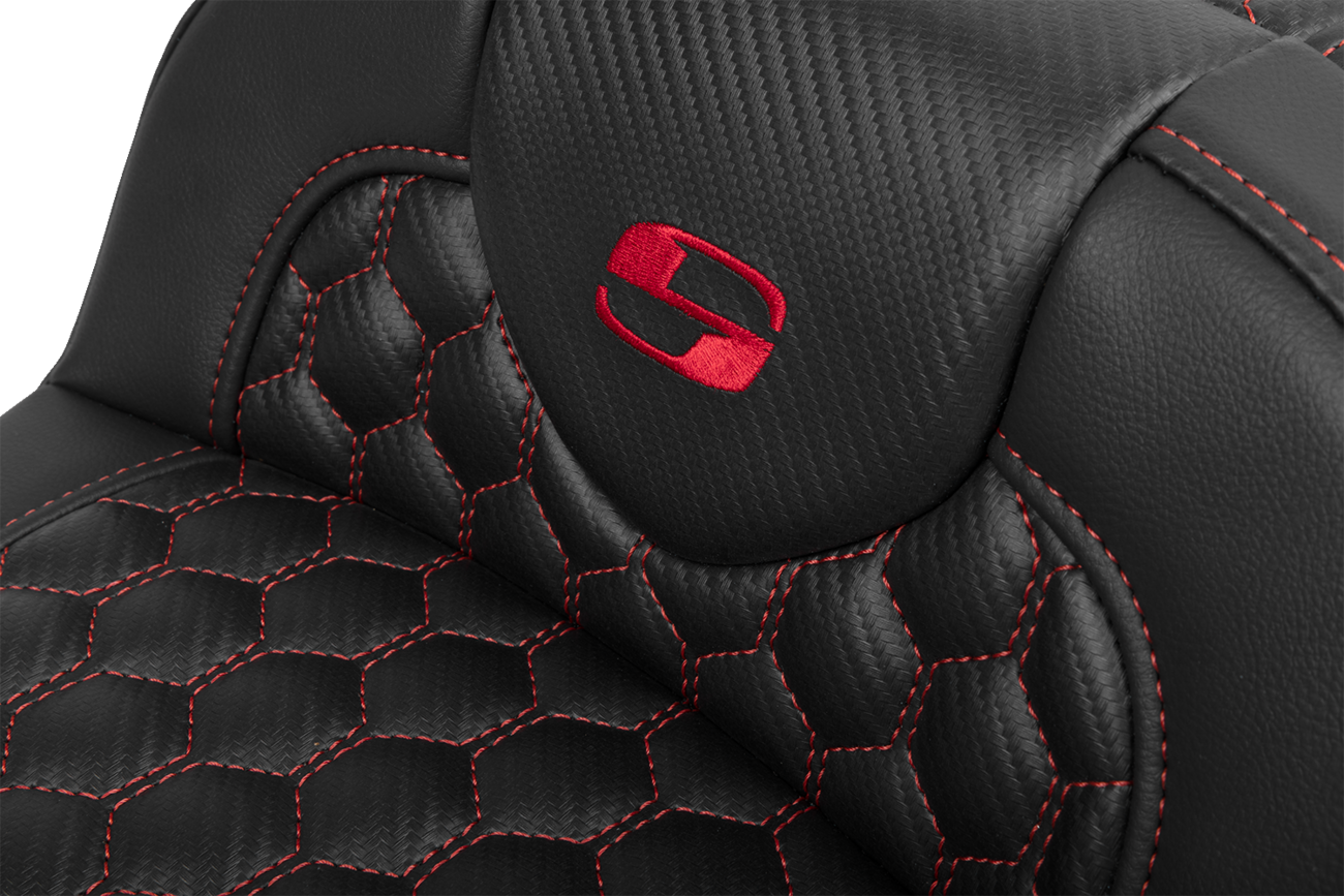 Roadsofa™ Extended Reach Seat - With Backrest - Honeycomb - Red Stitch - FLTR/FLHX '23-'24