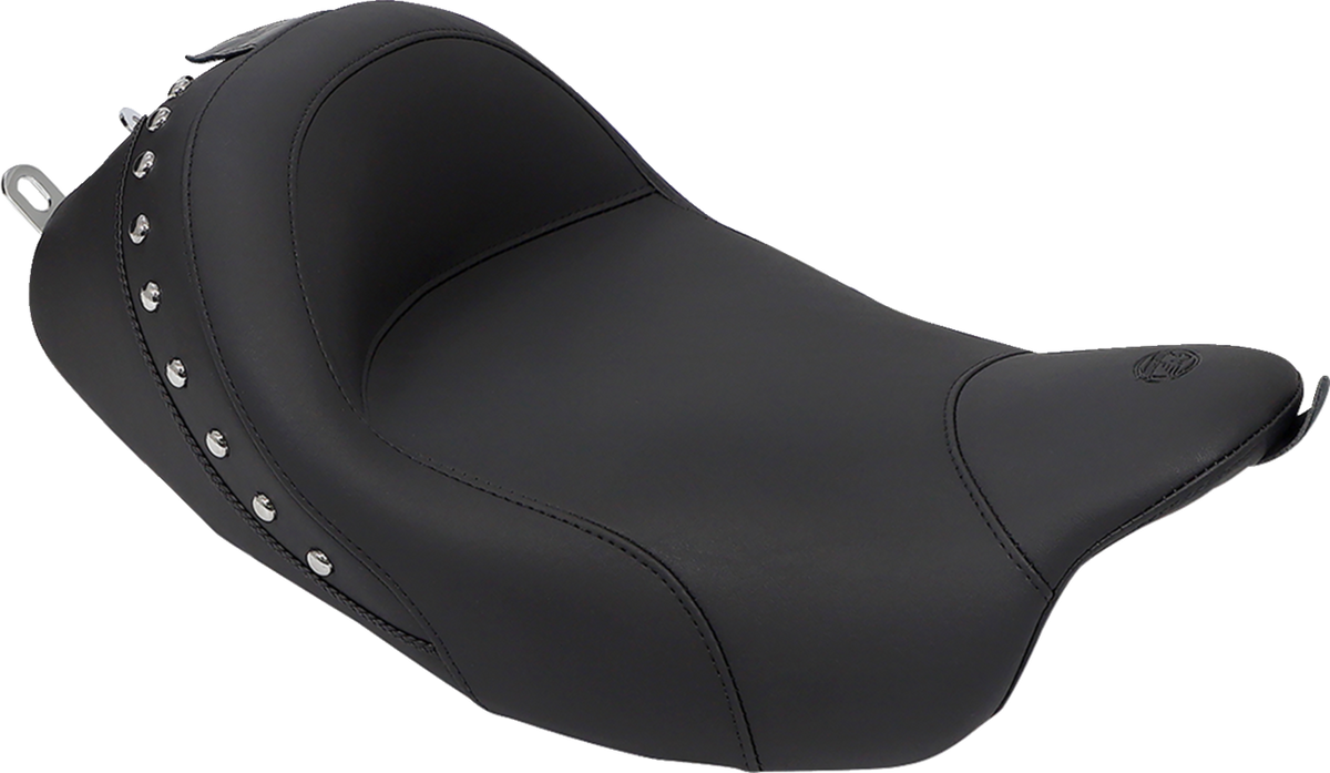 Wide Solo Seat - With Backrest - Black - Studded W/ Concho - FLH/FLT '08-'25