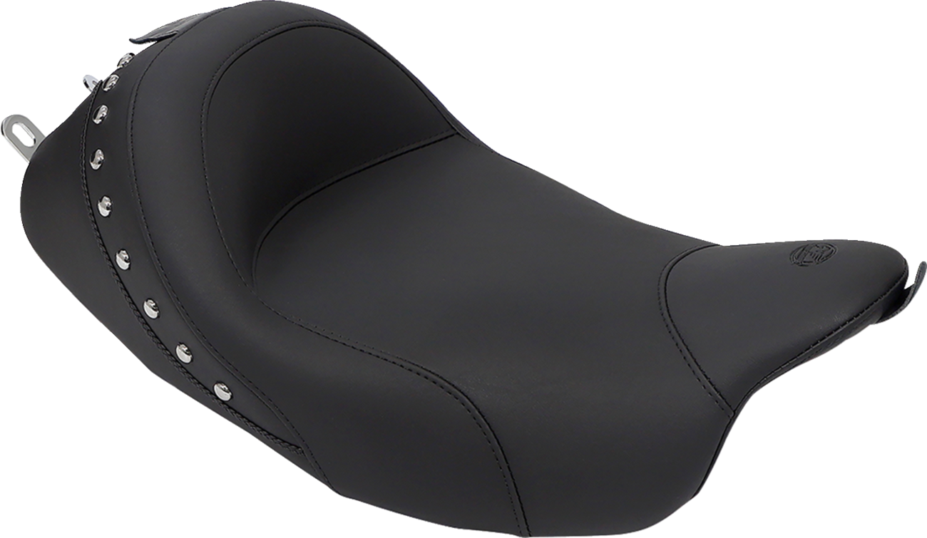 Wide Solo Seat - With Backrest - Black - Studded W/ Concho - FLH/FLT '08-'25