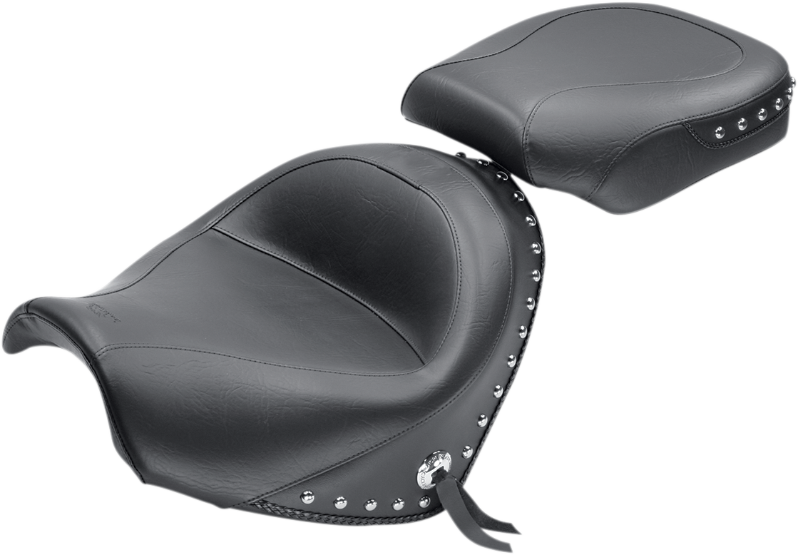 Seat - Wide - Touring - Without Backrest - Two-Piece - Chrome Studded - Black W/Conchos - Suzuki