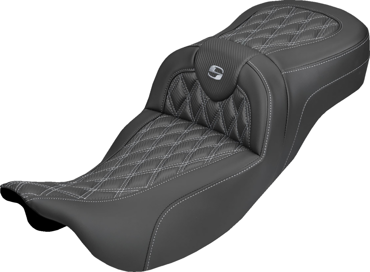 Extended Reach Roadsofa™ Carbon Fiber Seat - Lattice - Silver Stitch - Without Backrest - FL '08-'25