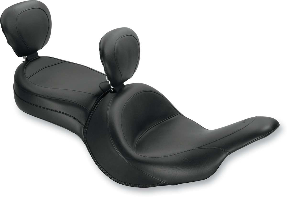 Seat - Vintage - Wide - Touring - With Driver Backrest - One-Piece - Smooth - Black - Vaquero