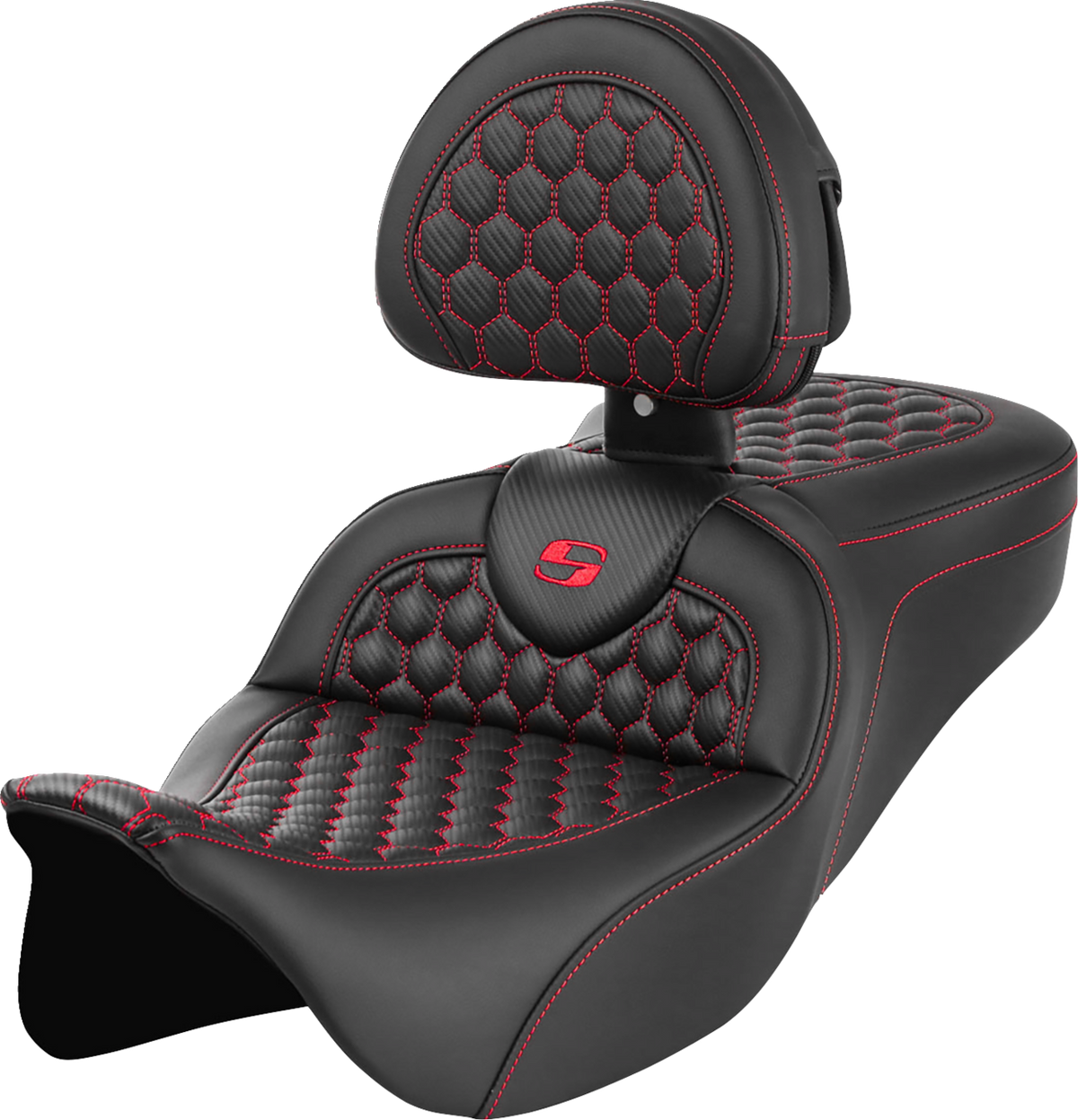 RoadSofa™ Seat - Honeycomb - Red Stitch - With Backrest - FLH/FLT '08-'23