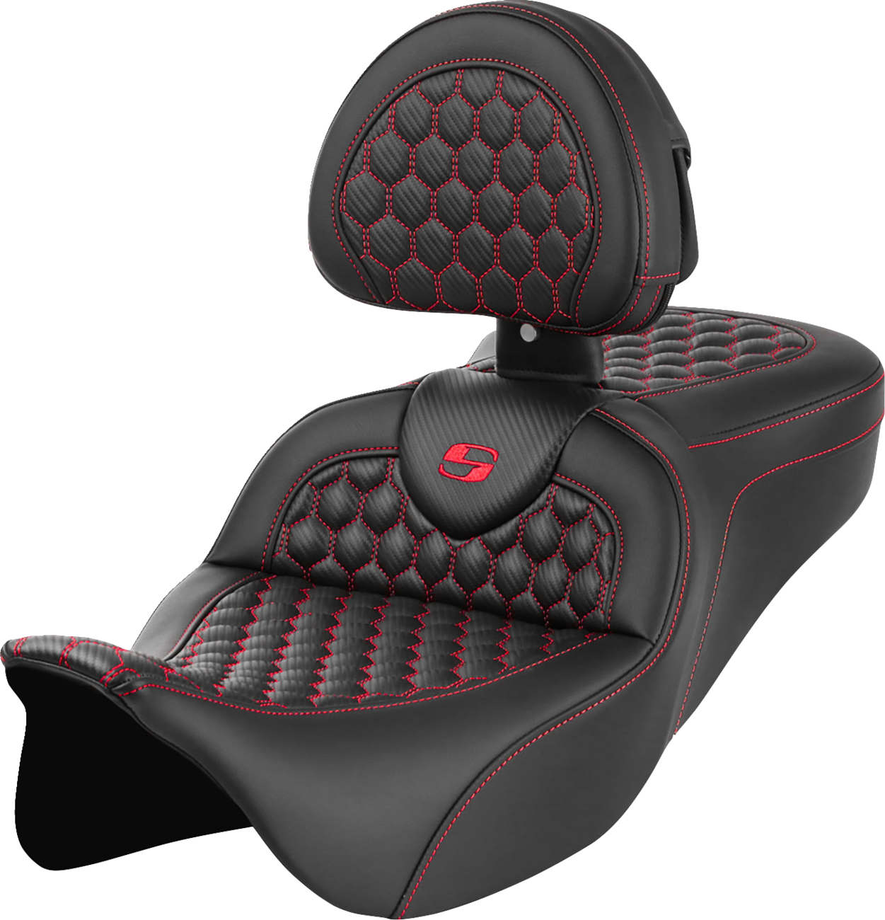 RoadSofa™ Seat - Honeycomb - Red Stitch - With Backrest - FLH/FLT '08-'23