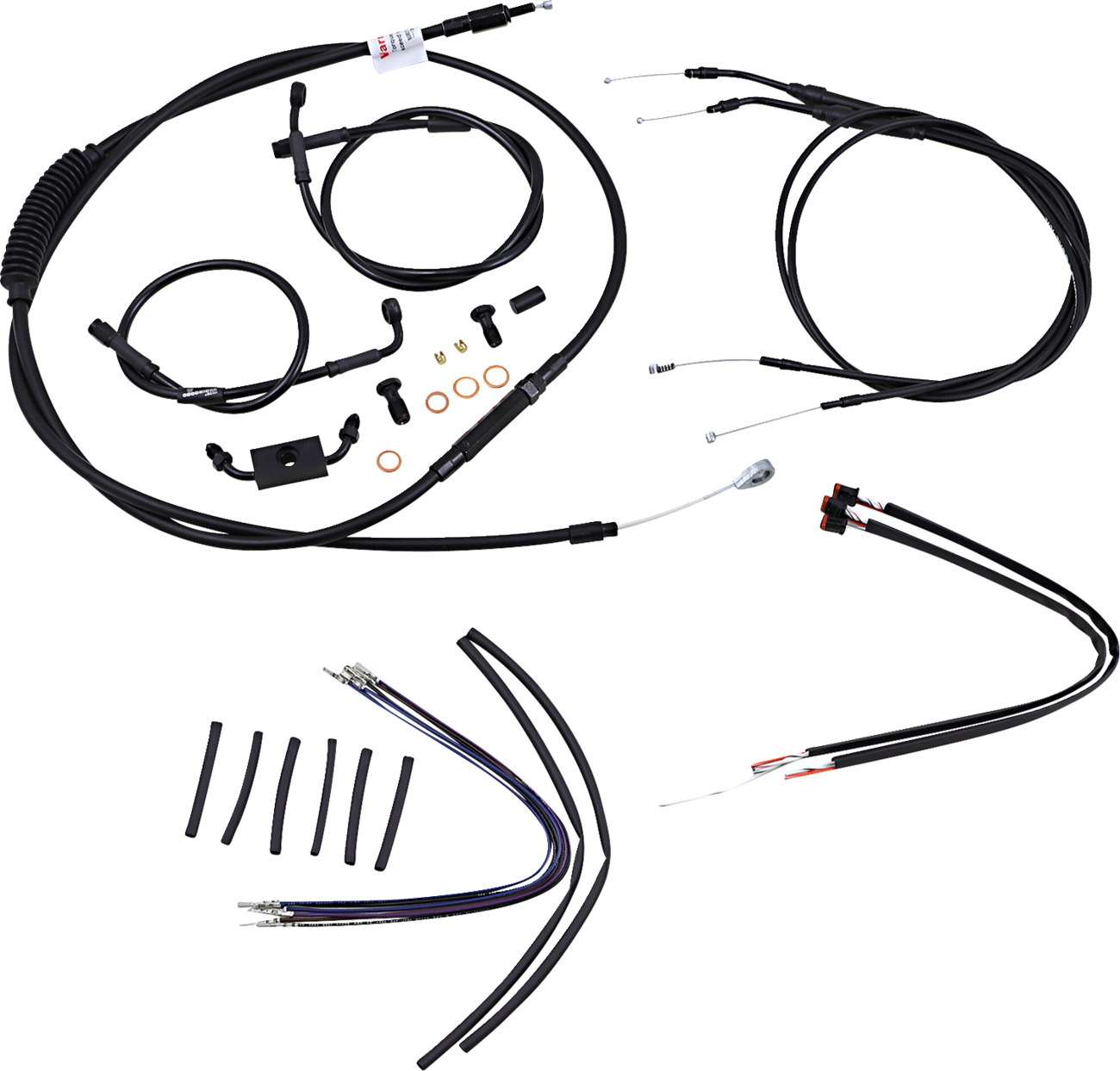 Complete Black Vinyl Handlebar Cable/Line Kit For Ape Hangers - 16" - ABS - '12-'17 Dyna