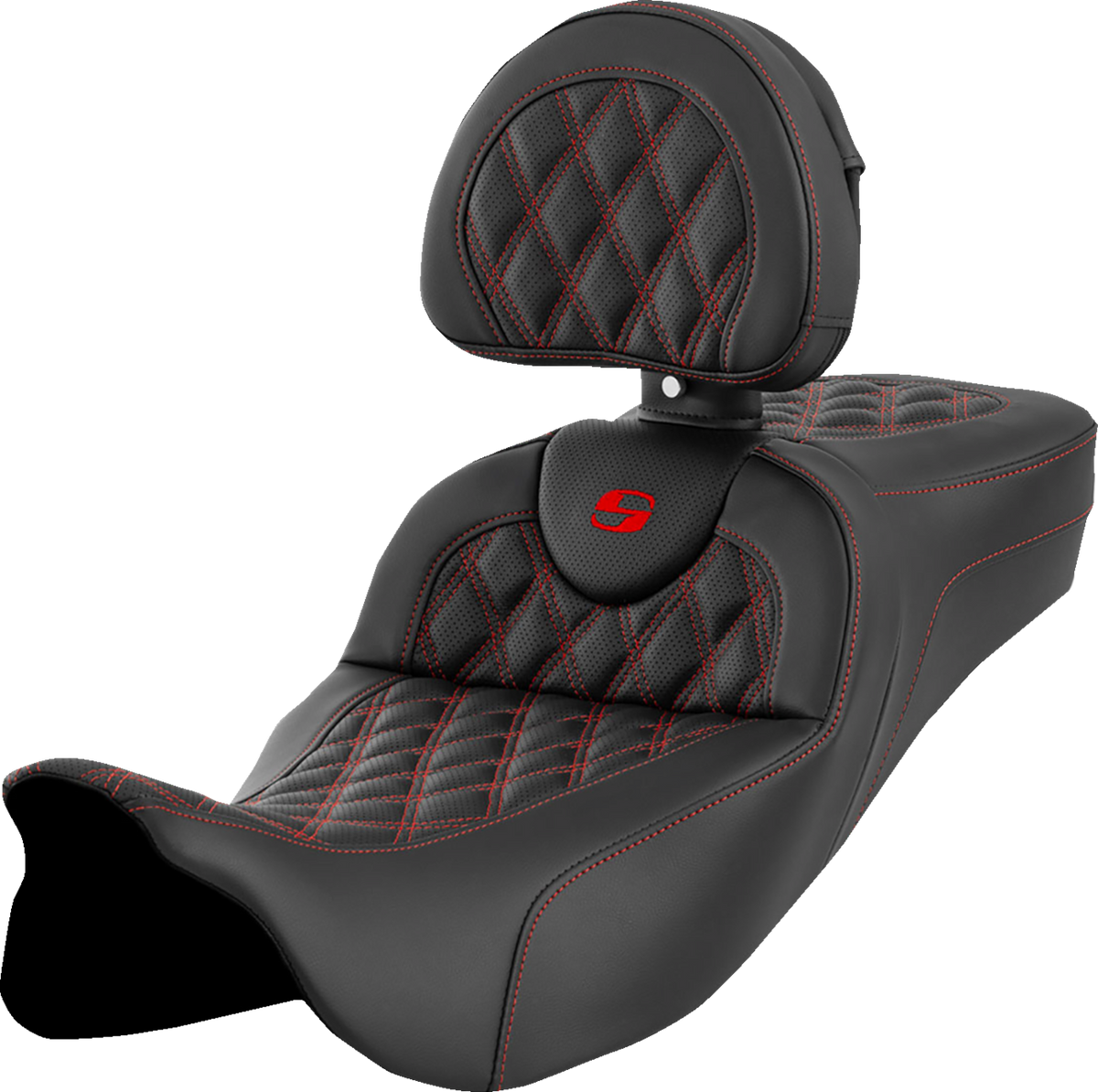 Roadsofa™ Extended Reach Seat - Lattice Stitch - Red Stitch - With Backrest - FL '08-'24