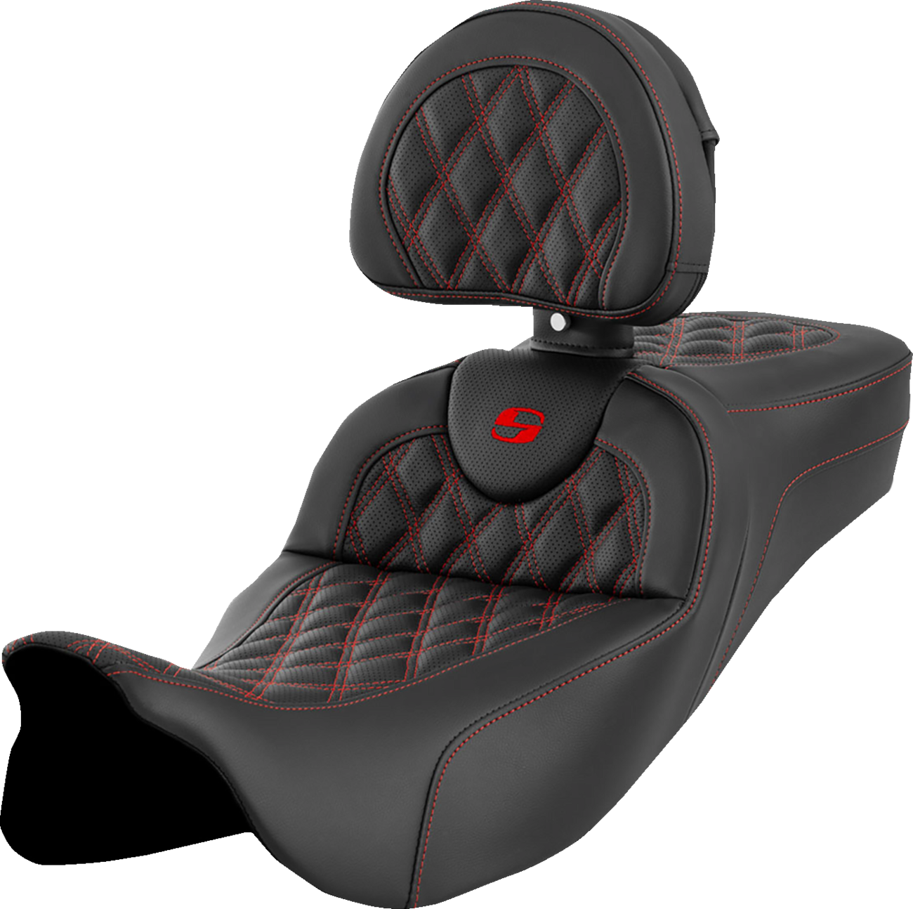 Roadsofa™ Extended Reach Seat - Lattice Stitch - Red Stitch - With Backrest - FL '08-'24