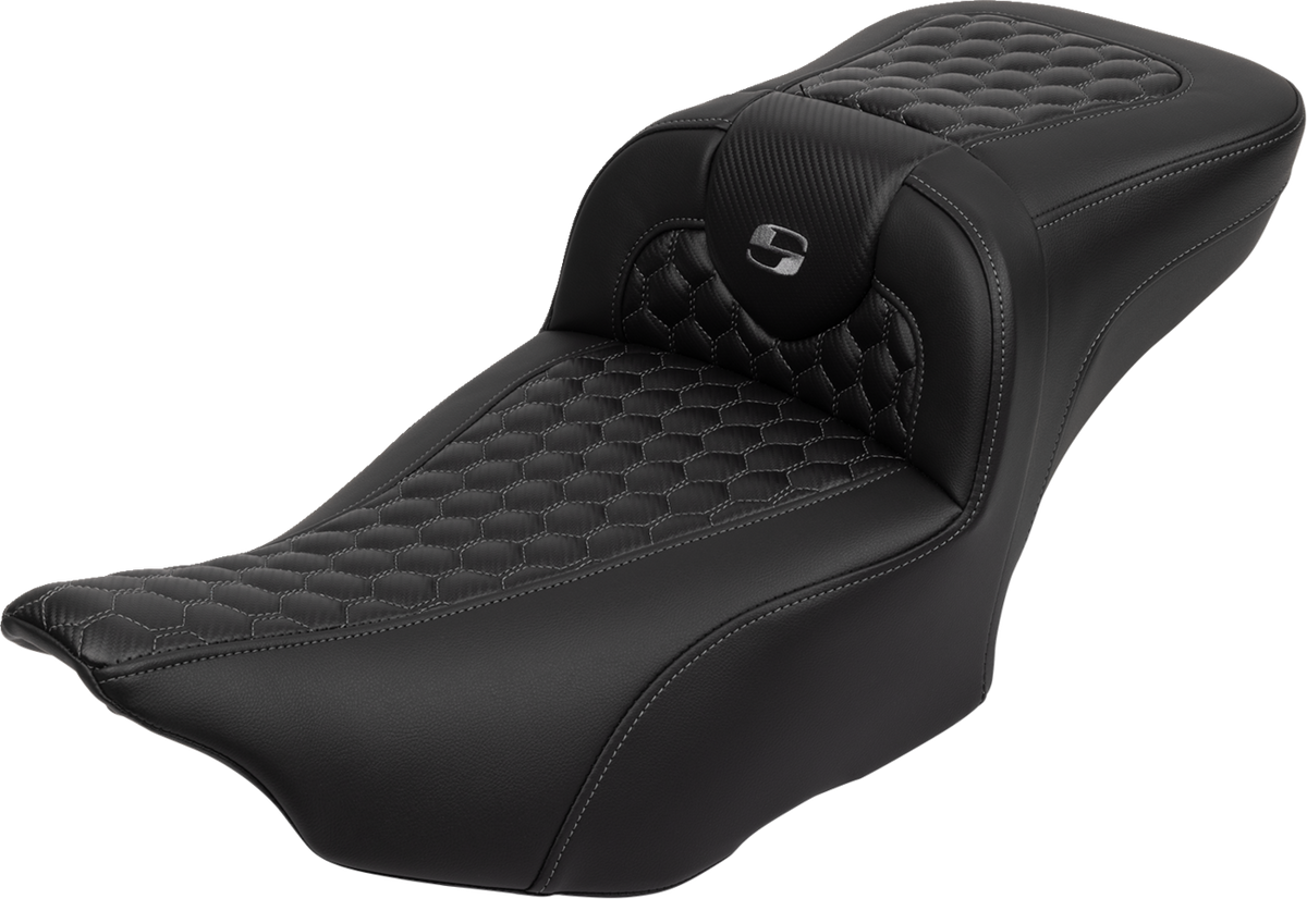 Roadsofa™ Extended Reach Seat - With Backrest - Honeycomb - Dark Gray Stitch - FLTR/FLHX '23-'24