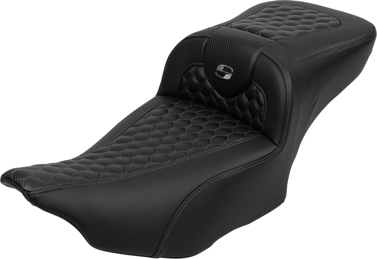 Roadsofa™ Extended Reach Seat - With Backrest - Honeycomb - Dark Gray Stitch - FLTR/FLHX '23-'24