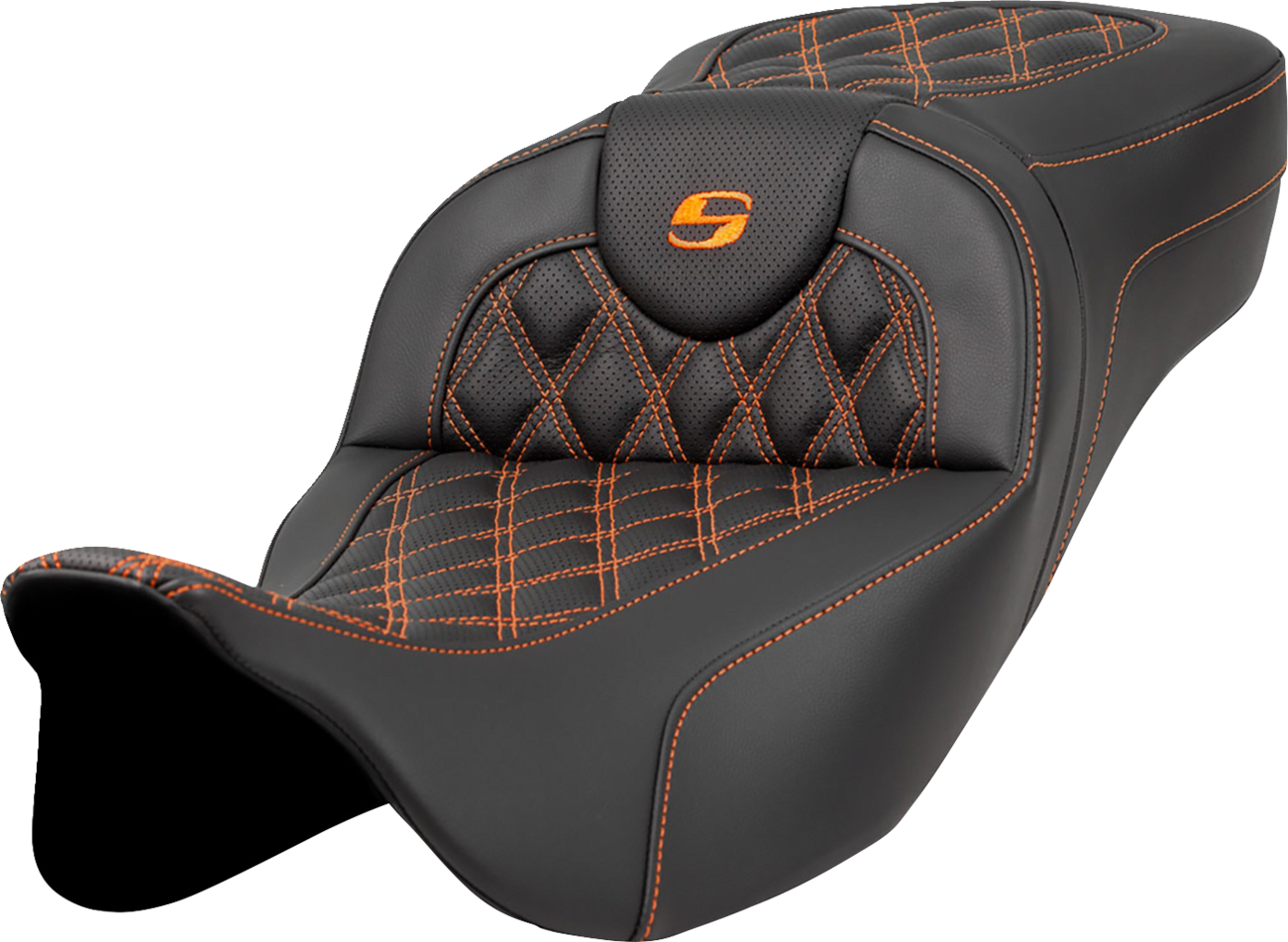 Extended Reach Roadsofa™ Seat - Lattice Stitch - Orange Stitch - Without Backrest - FL '08-'24