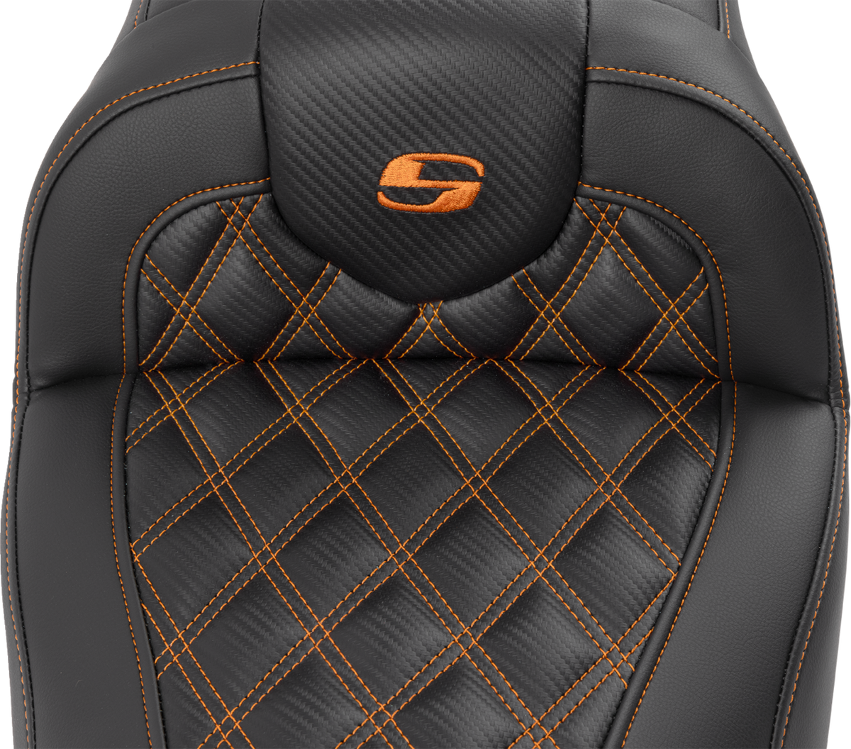 RoadSofa™ Seat - With Backrest - Carbon Fiber - Lattice Stitch - Orange Stitch - FLTR/FLHX '23-'24
