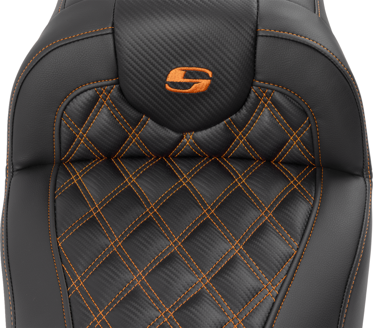 RoadSofa™ Seat - With Backrest - Carbon Fiber - Lattice Stitch - Orange Stitch - FLTR/FLHX '23-'24