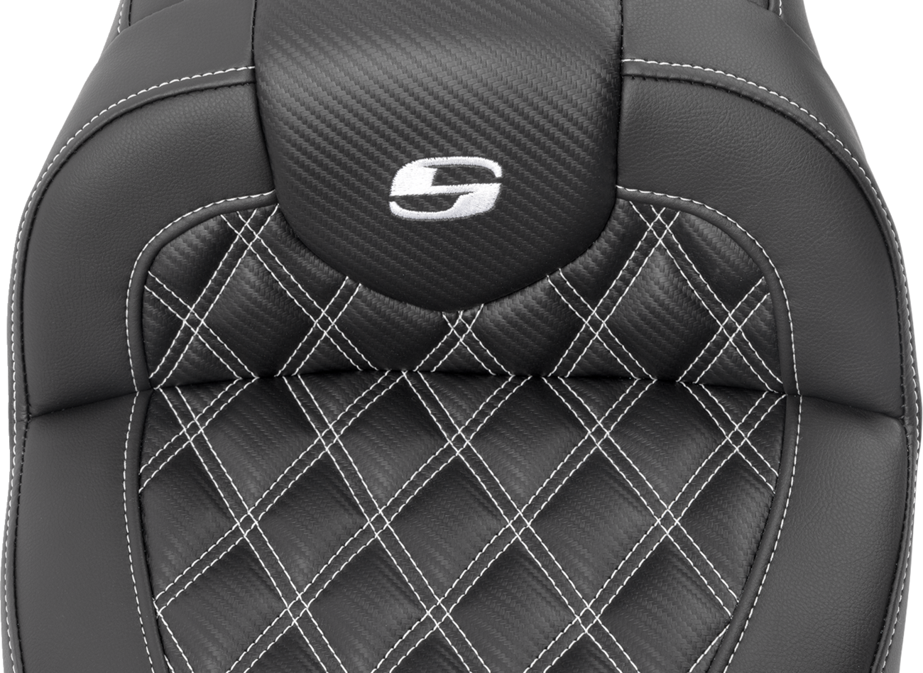 RoadSofa™ Seat - With Backrest - Carbon Fiber - Lattice Stitch - White Stitch - FLTR/FLHX '23-'24