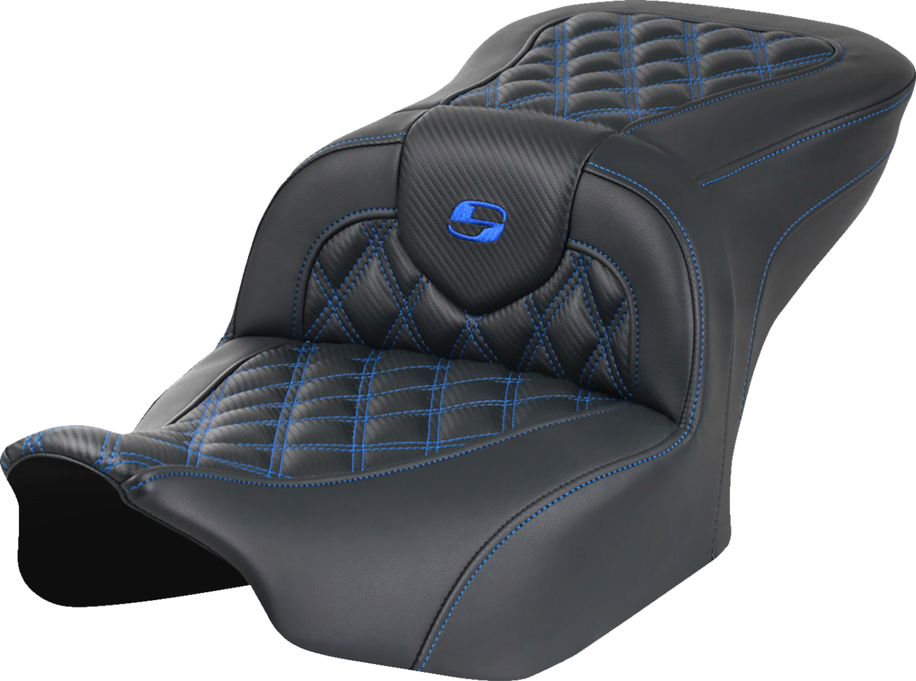 RoadSofa™ Seat - Without Backrest - Carbon Fiber - Lattice Stitch - Blue Stitch - FLTR/FLHX '23-'24