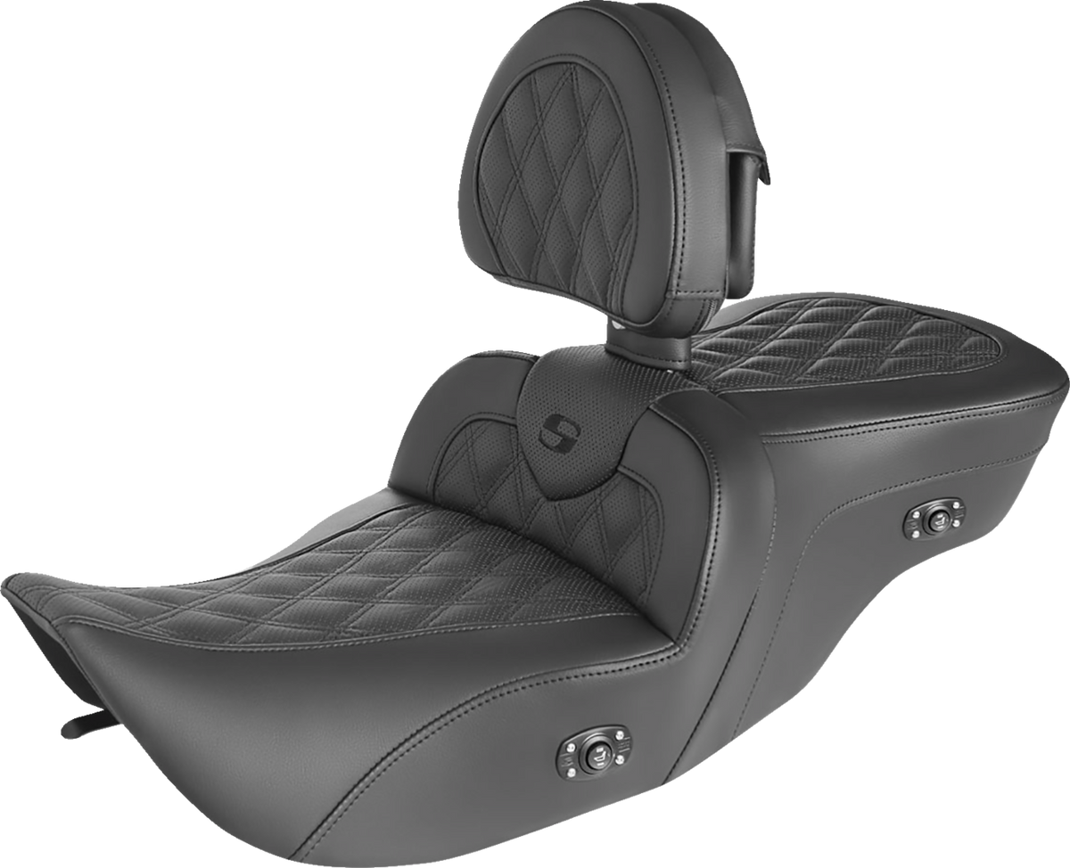 Roadsofa™ Seat - With Backrest - Full Lattice Stitch - Heated - '99-'07 FLH