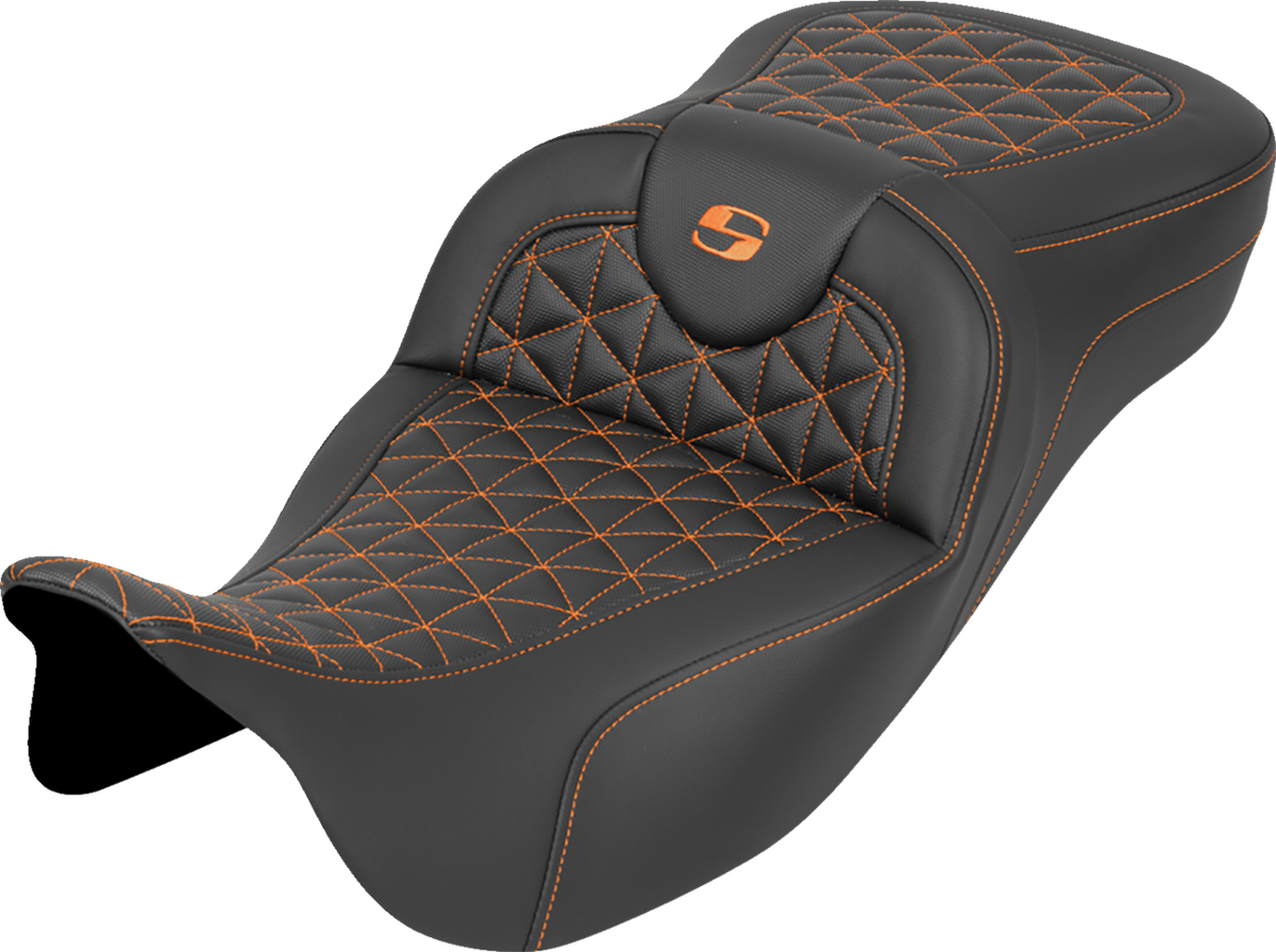 RoadSofa™ Tri Gripper Seat - Extended Reach - Orange Stitch - W/O Backrest - FLH/FLT '08-'25