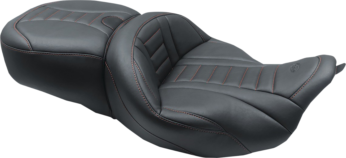 One-Piece Deluxe Touring Seat - Black W/ American Beauty Red Stitching - FL '08-'25