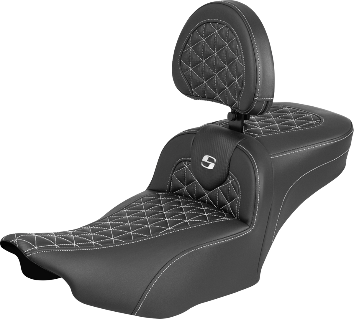Roadsofa™ Extended Reach Seat - With Backrest - White Stitch - FLH/FLT '23-'25