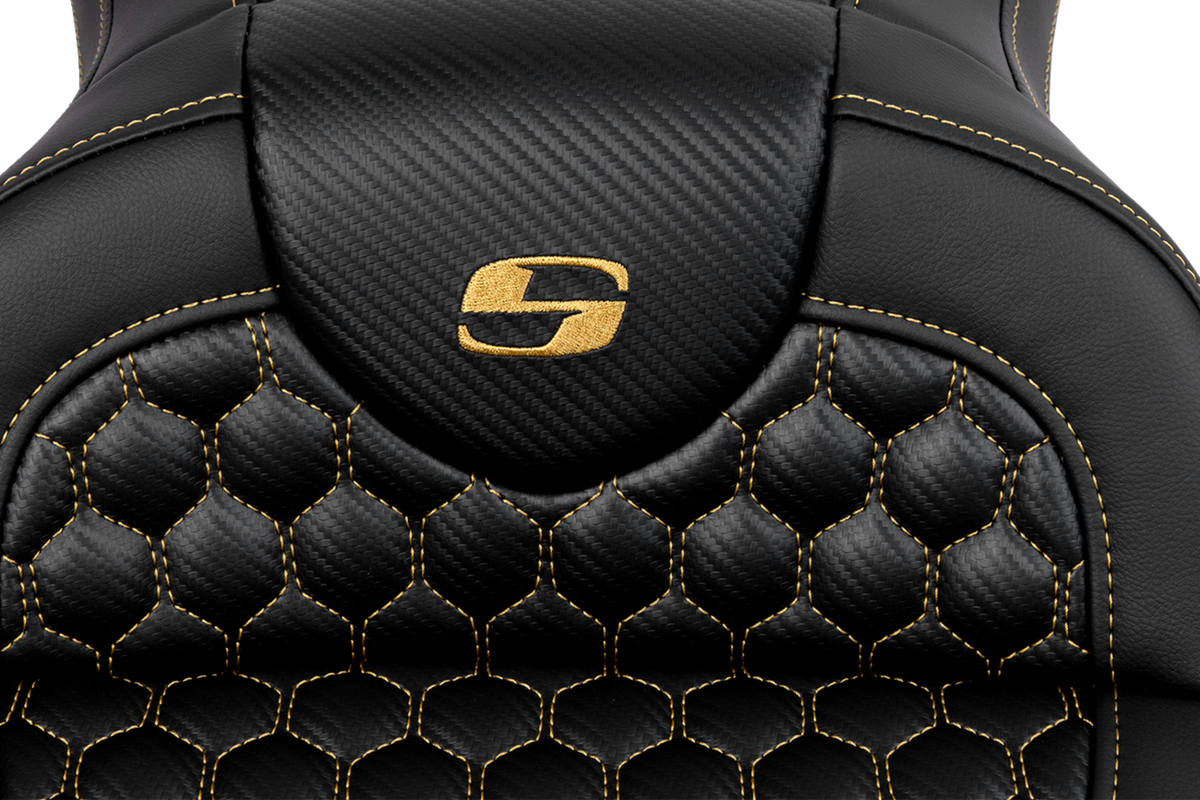 RoadSofa™ Seat - Honeycomb - Gold Stitch - Without Backrest - FLH/FLT '08-'23