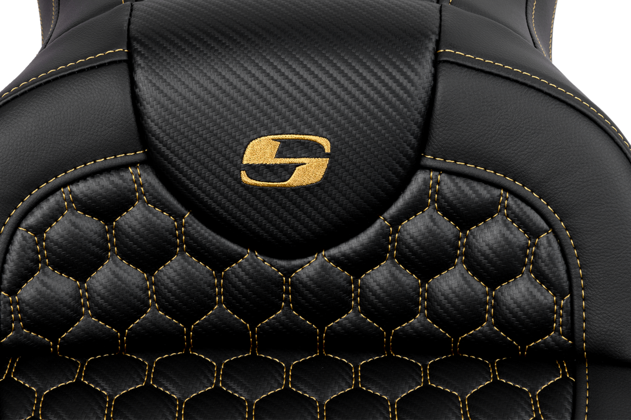 RoadSofa™ Seat - Honeycomb - Gold Stitch - Without Backrest - FLH/FLT '08-'23