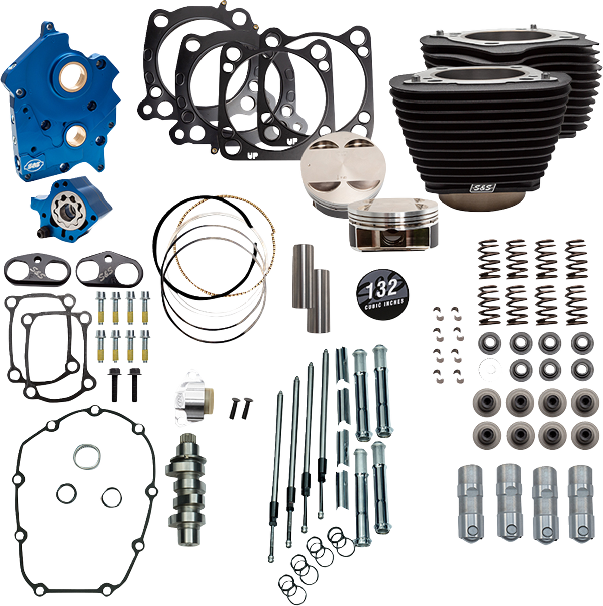 Power Pack - Oil Cooled - 550C - Wrinkle Black W/O Highlight - Chrome Pushrod Tubes - 114"/117" M8