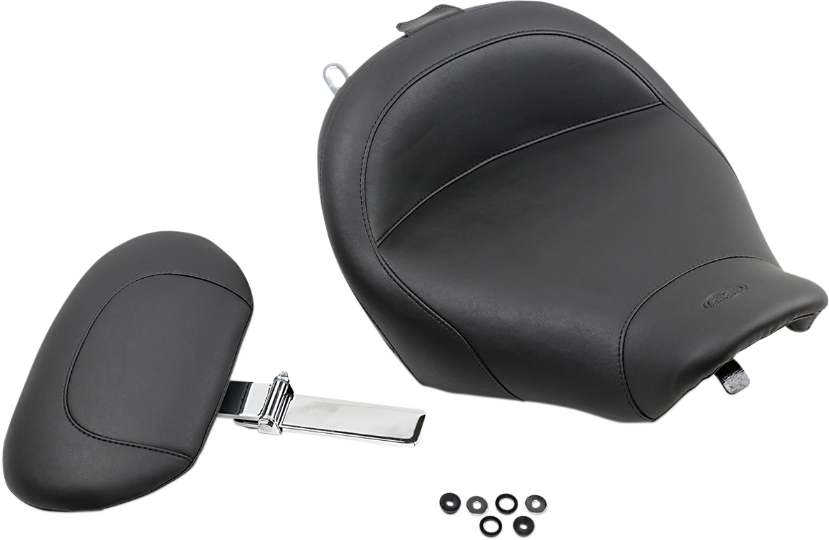 Wide Solo Seat - With Backrest - Vintage - Black - Smooth - Road King '97-'07
