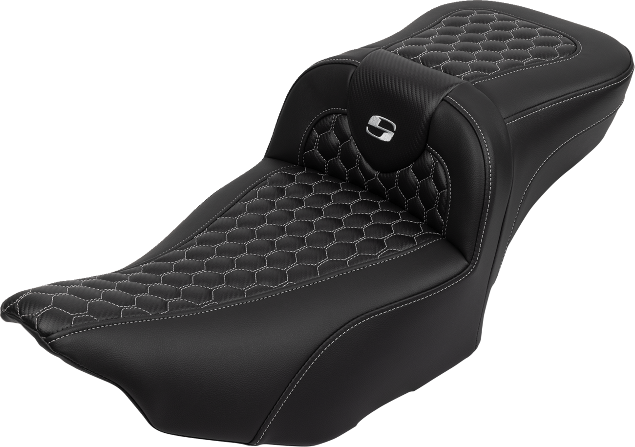 Roadsofa™ Extended Reach Seat - With Backrest - Honeycomb - Silver Stitch - FLTR/FLHX '23-'24