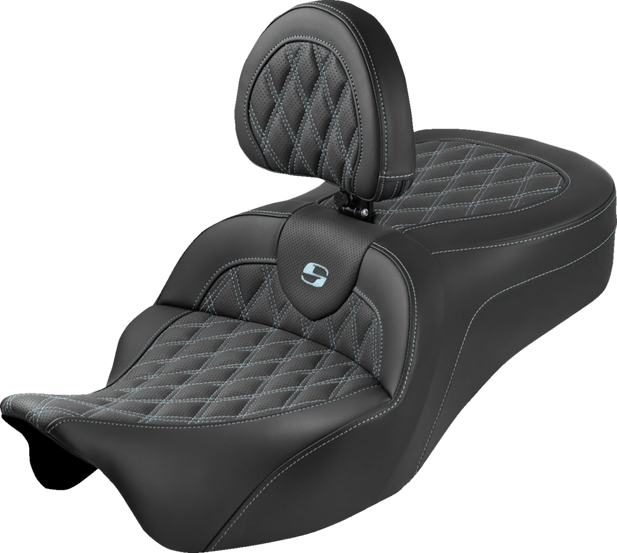 Roadsofa™ King Seat - With Backrest - Lattice Stitch - Silver Stitch - FLH/FLT '08-'25
