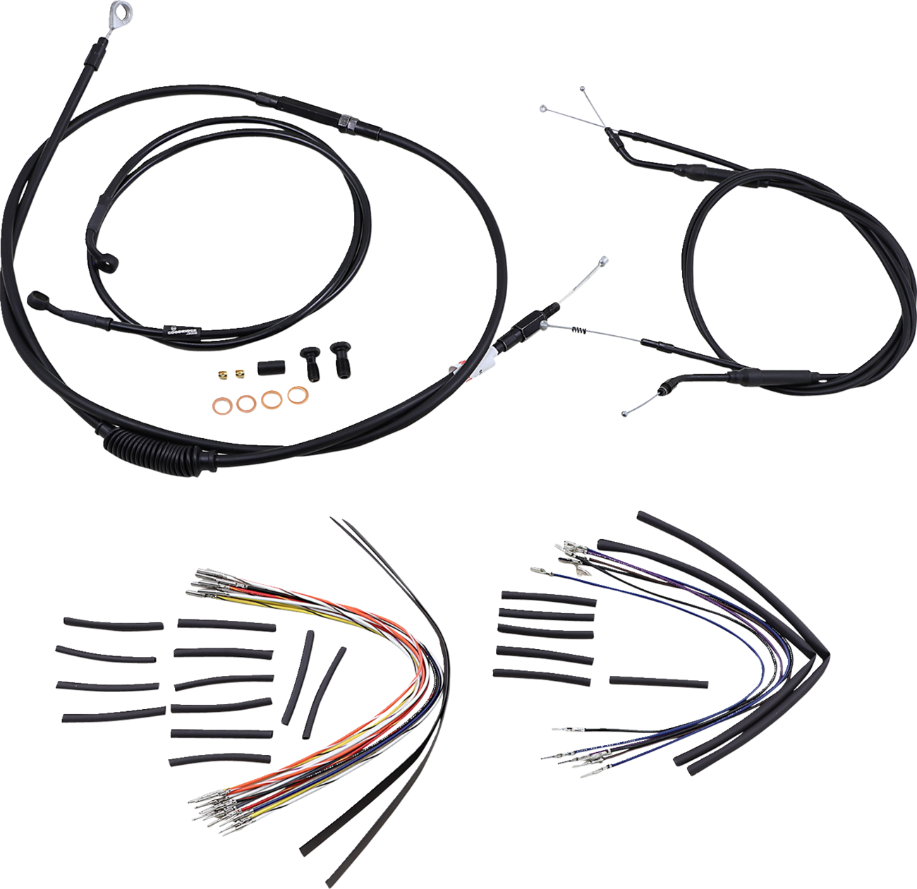 Complete Black Vinyl Handlebar Cable/Line Kit For Ape Hangers - 14" - '96-'05 FXD