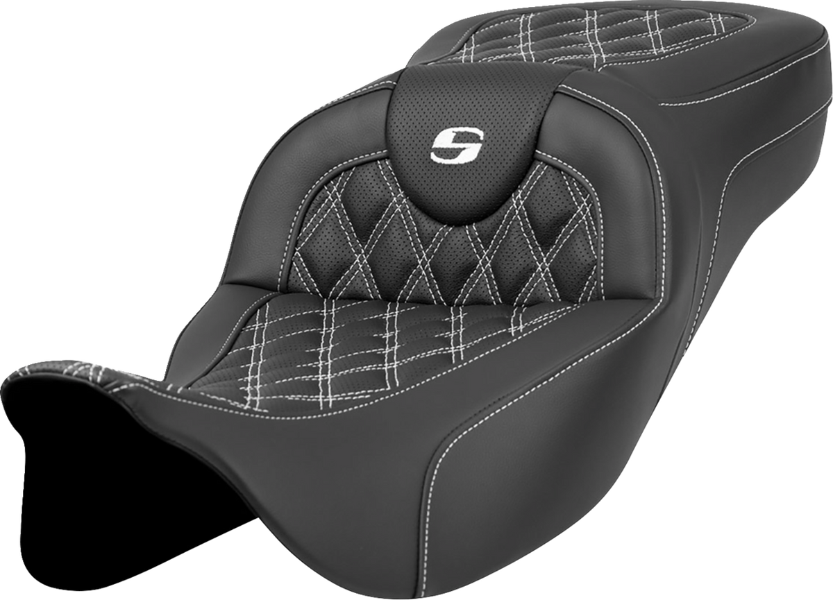 Extended Reach Roadsofa™ Seat - Lattice Stitch - White Stitch - Without Backrest - FL '08-'24