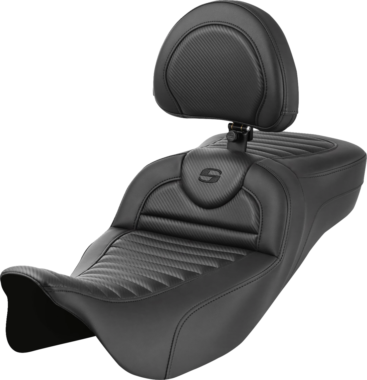 Roadsofa™ Extended Reach Seat - With Backrest - Tuck-N-Roll - Carbon Fiber - FLH/FLT '08-'24