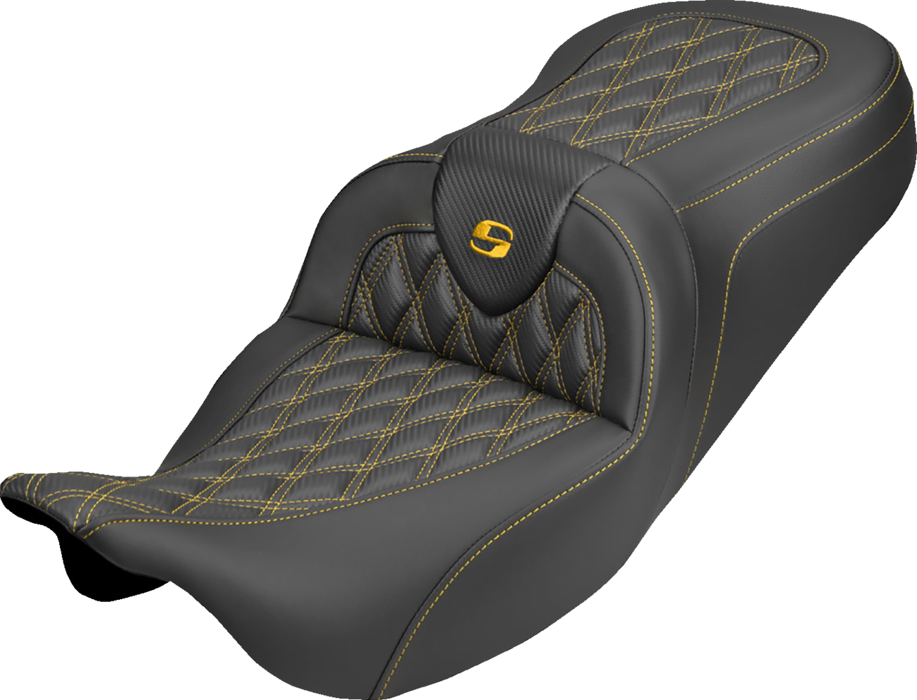 Roadsofa™ Carbon Fiber Seat - Lattice - Gold Stitch - Without Backrest - FLH/FLT '08-'25