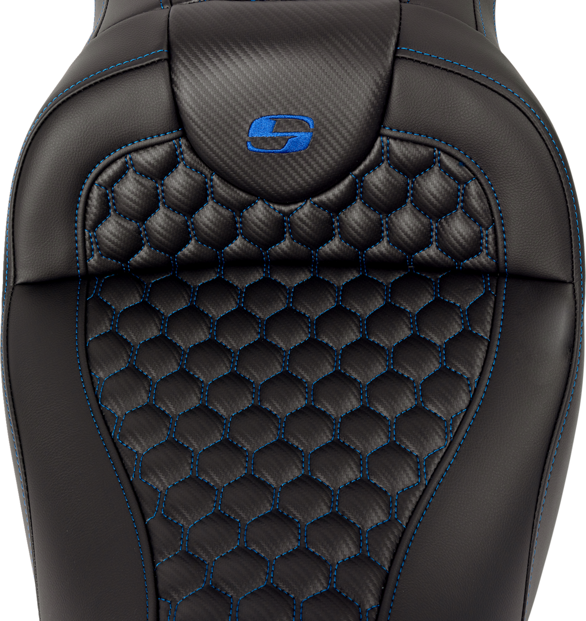 RoadSofa™ Seat - Honeycomb - Blue Stitch - With Backrest - FLH/FLT '08-'23