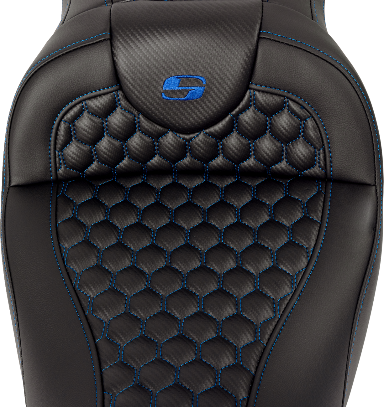 RoadSofa™ Seat - Honeycomb - Blue Stitch - With Backrest - FLH/FLT '08-'23