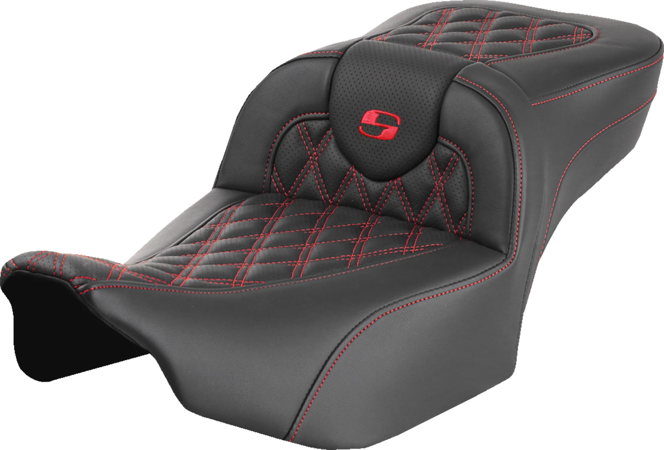 Roadsofa™ Extended Reach Seat - Without Backrest - Lattice Stitch - Red Stitch - FLTR/FLHX '23-'24