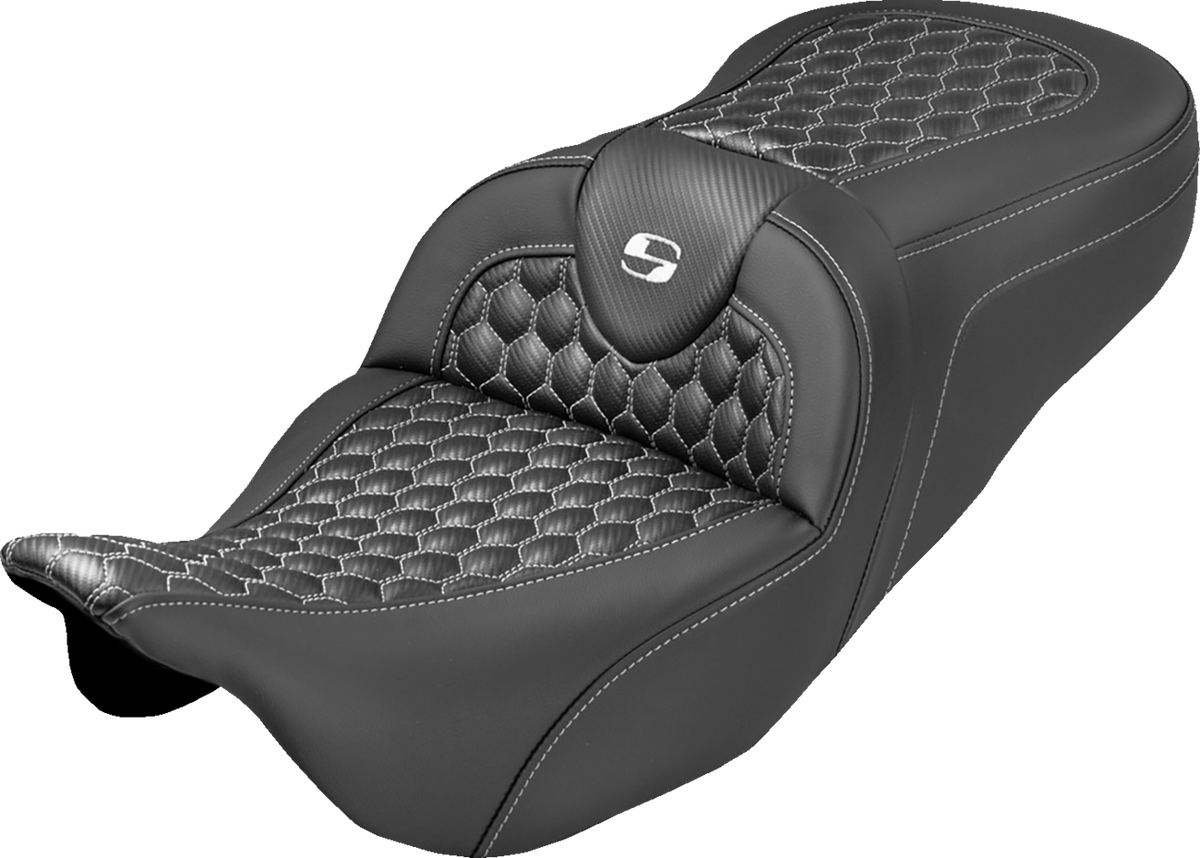 Roadsofa™ Seat - Honeycomb Stitch - White Stitch - No Backrest - FLH/FLT '08-'25