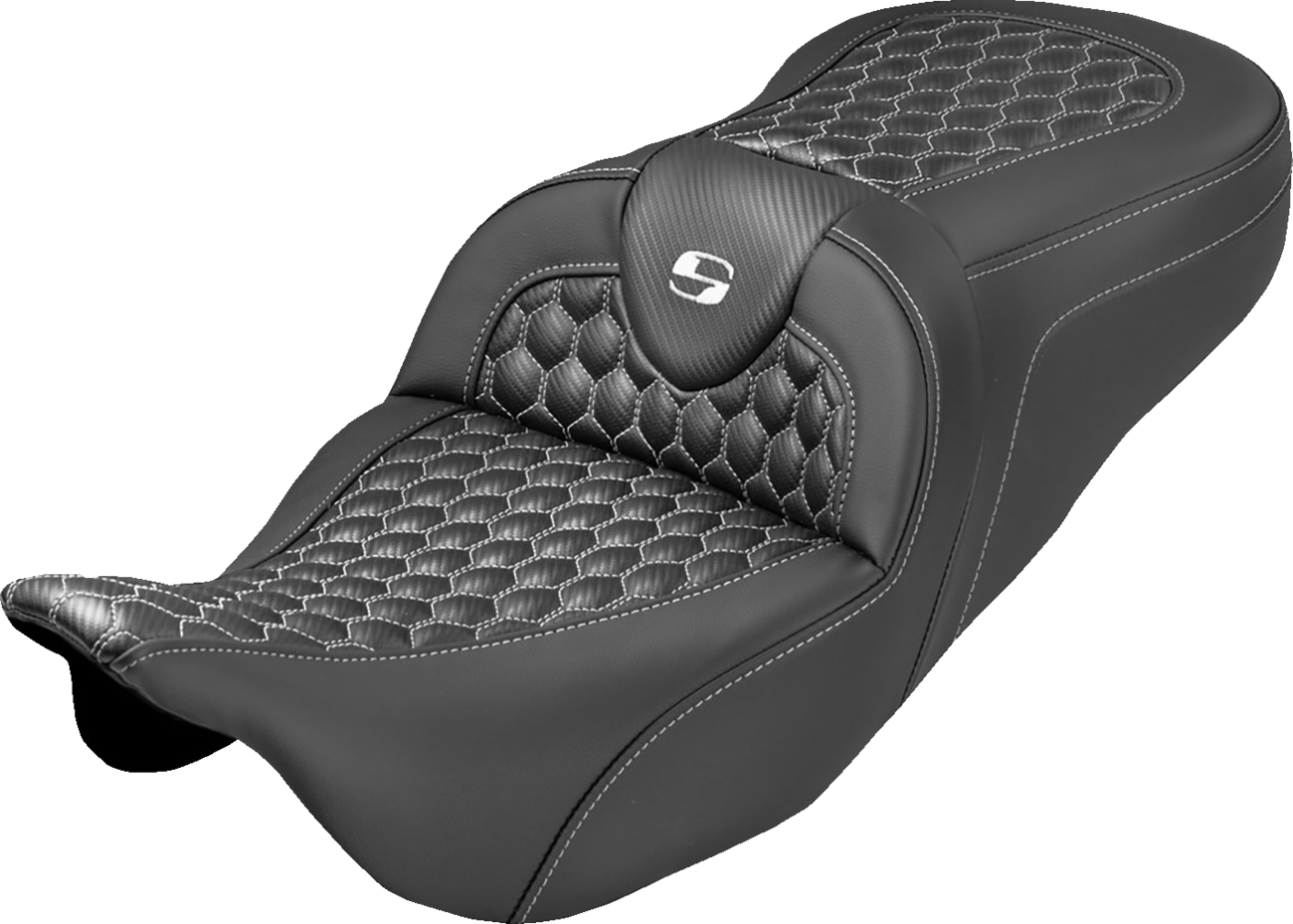 Roadsofa™ Seat - Honeycomb Stitch - White Stitch - No Backrest - FLH/FLT '08-'25